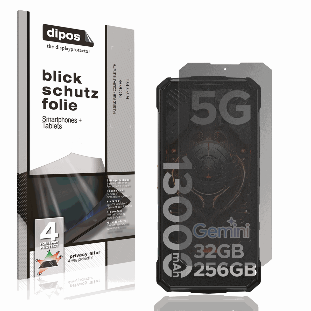 Blickschutzfolie von dipos passend für DOOGEE Fire 7 Pro, präziser Zuschnitt und blasenfrei montiert