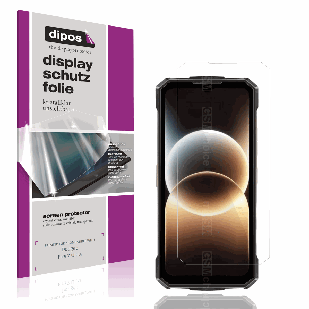 Klare Displayschutzfolie von dipos passend für Doogee Fire 7 Ultra, präziser Zuschnitt und blasenfrei montiert