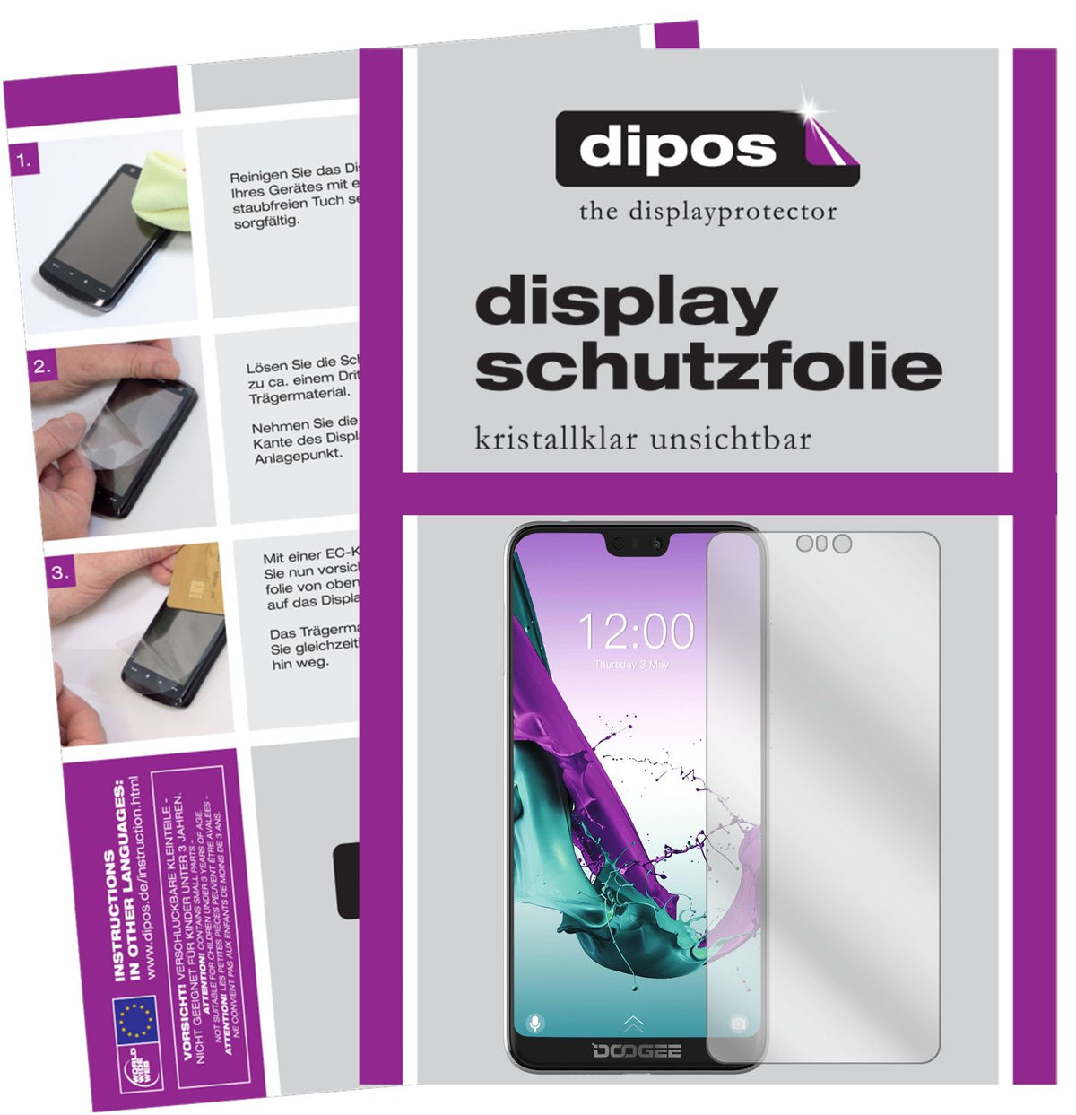 Klare Displayschutzfolie von dipos passend für Doogee N10, präziser Zuschnitt und blasenfrei montiert