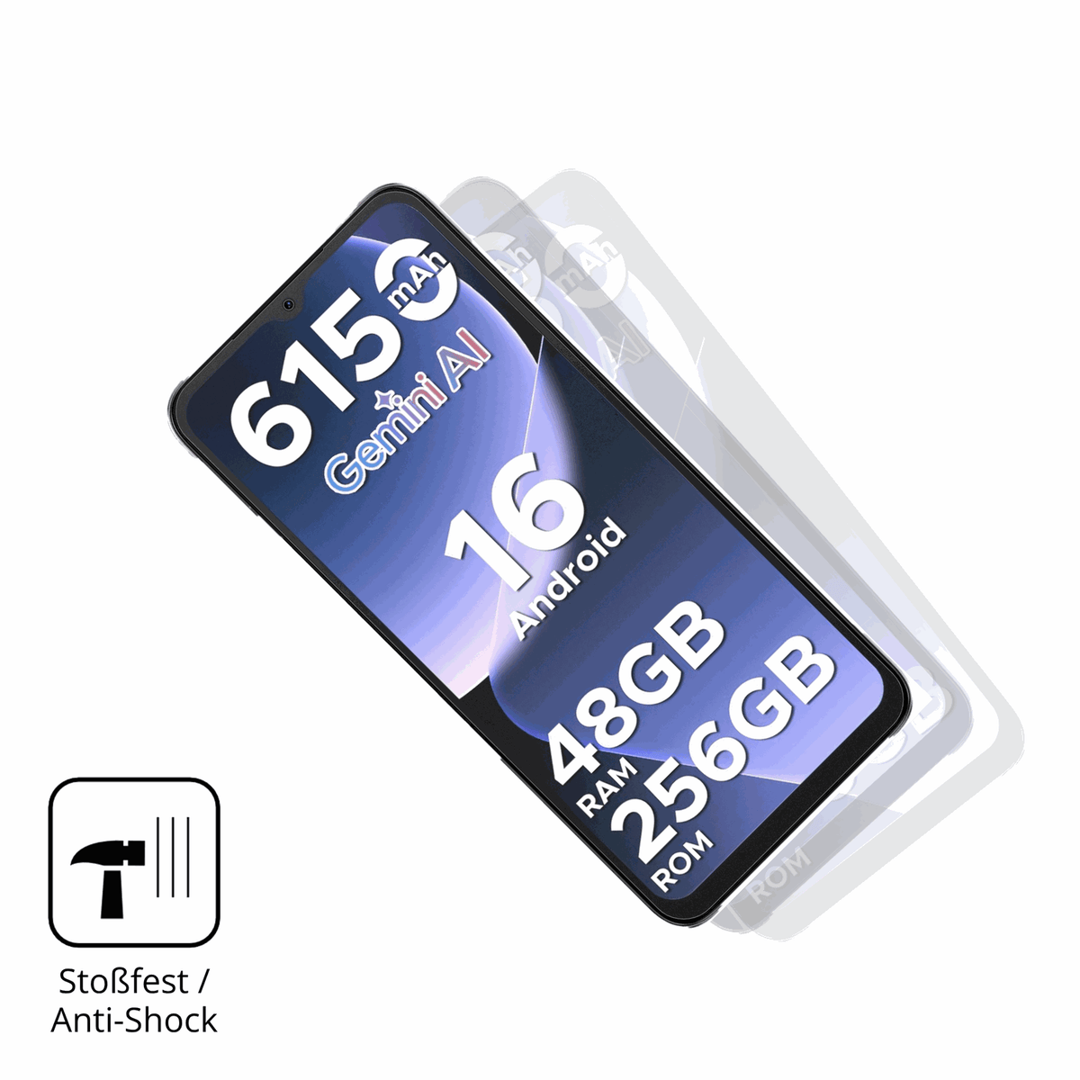 Schutz gegen Kratzer auf dem DOOGEE Note 56 Plus Glas durch Schlüssel, Stöße gegen die Tischkante oder Stürze