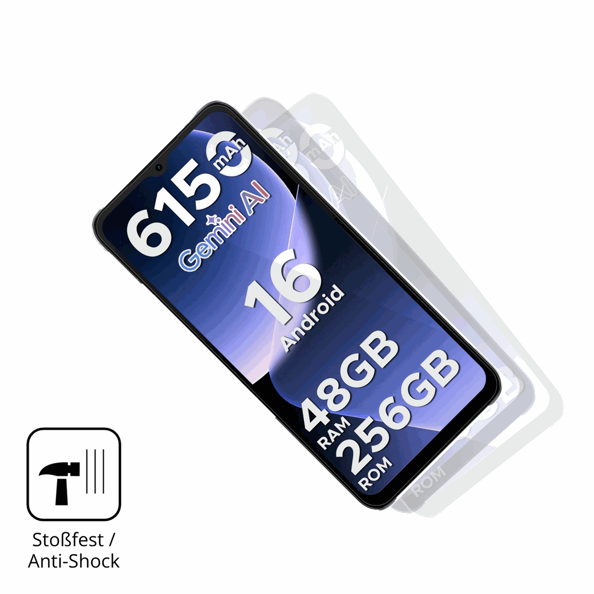 Schutz gegen Kratzer auf dem DOOGEE Note 56 Plus Glas durch Schlüssel, Stöße gegen die Tischkante oder Stürze