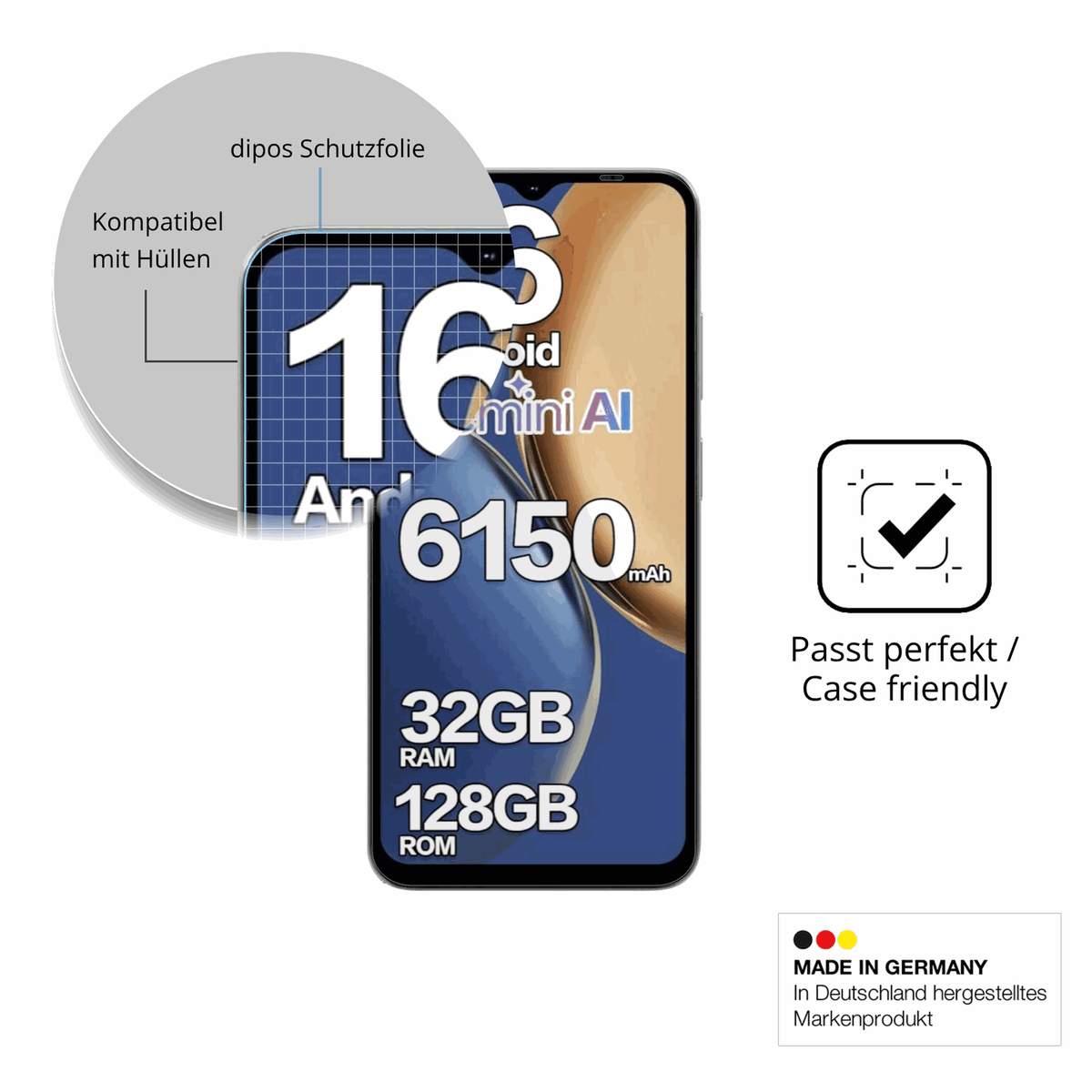 Schutzfolie mit optimaler Passform, zur Verwendung mit Hüllen geeignet