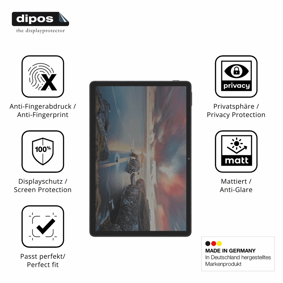 Privatsphäre-Schutz durch Sichtschutz-Folie passend zugeschnitten für DOOGEE Tab A9 Pro