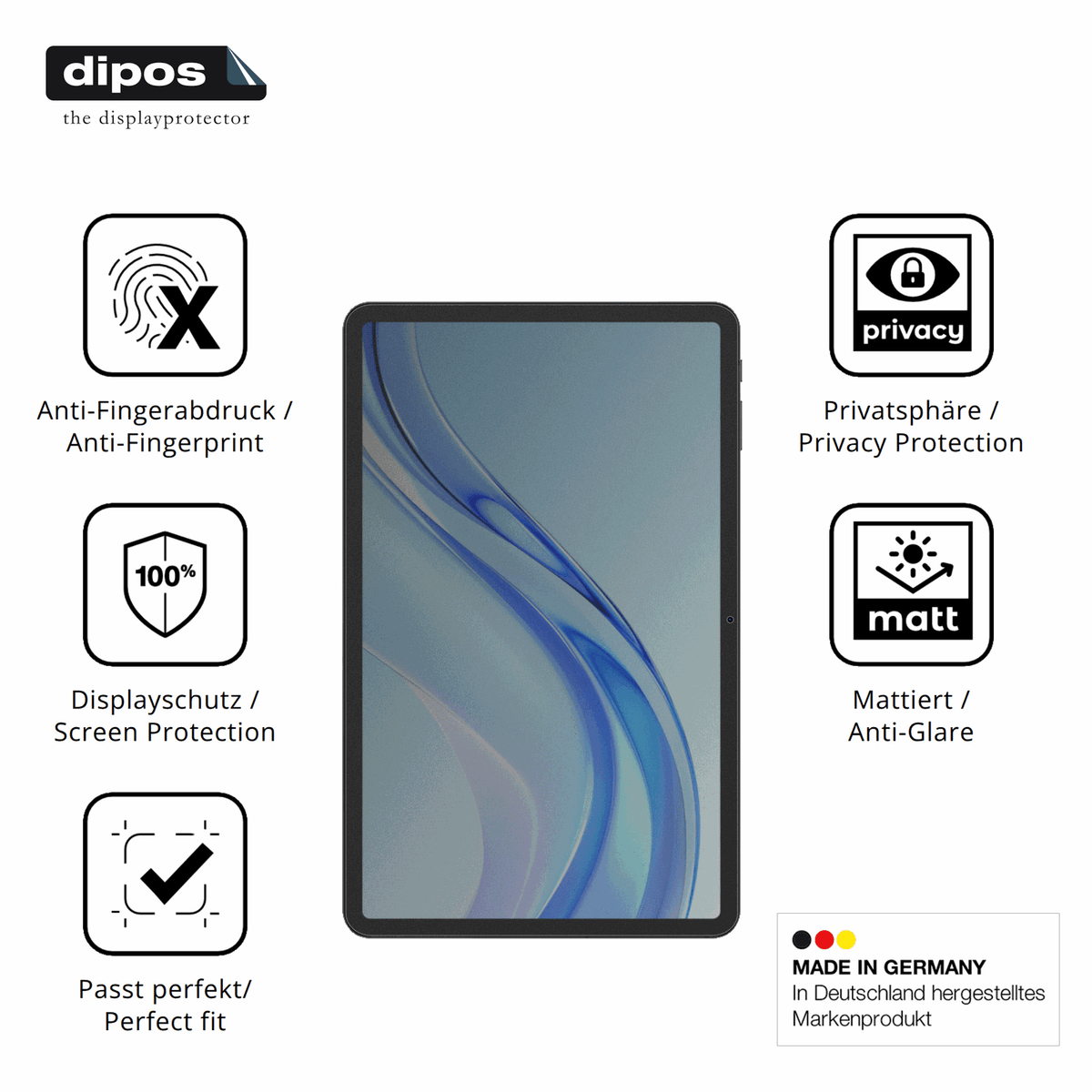 Privatsphäre-Schutz durch Sichtschutz-Folie passend zugeschnitten für Doogee Tab E3 Plus