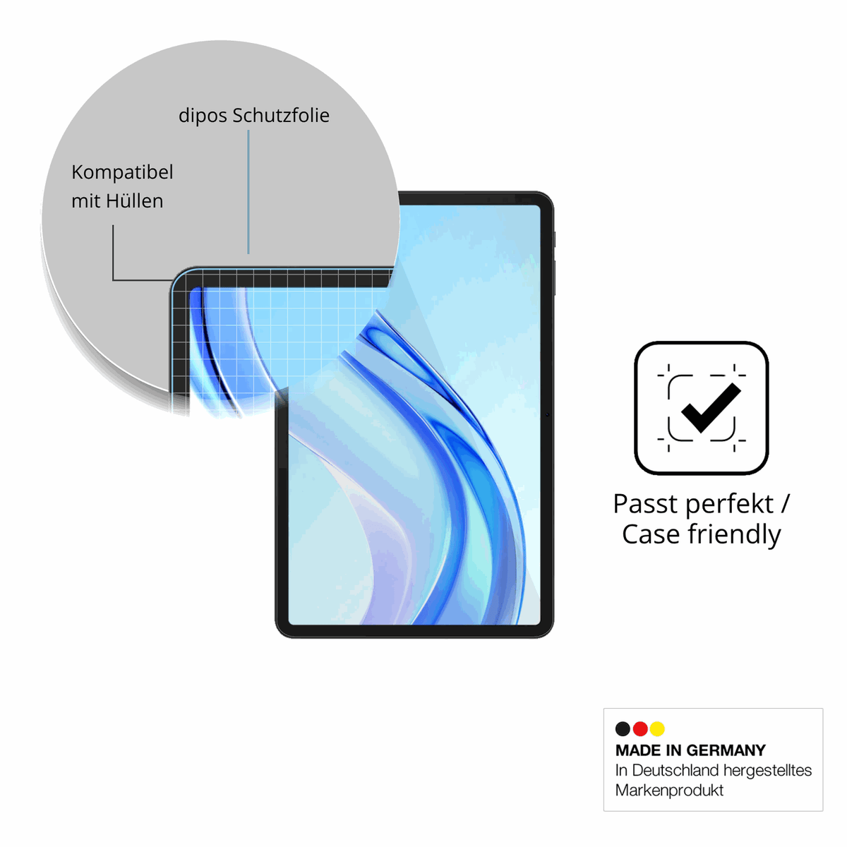 Schutzfolie mit optimaler Passform, zur Verwendung mit Hüllen geeignet