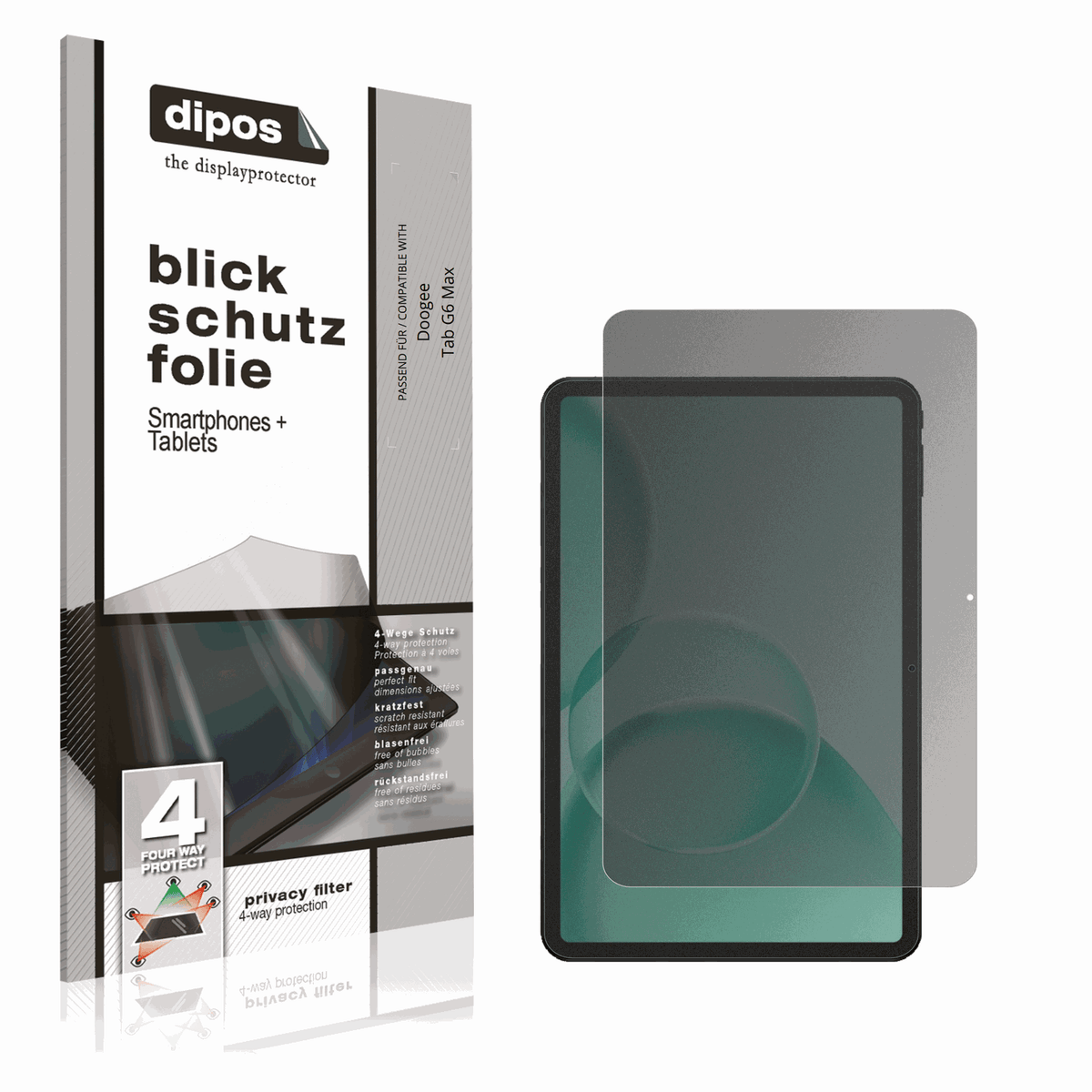 Blickschutzfolie von dipos passend für doogeetab g6 max, präziser Zuschnitt und blasenfrei montiert