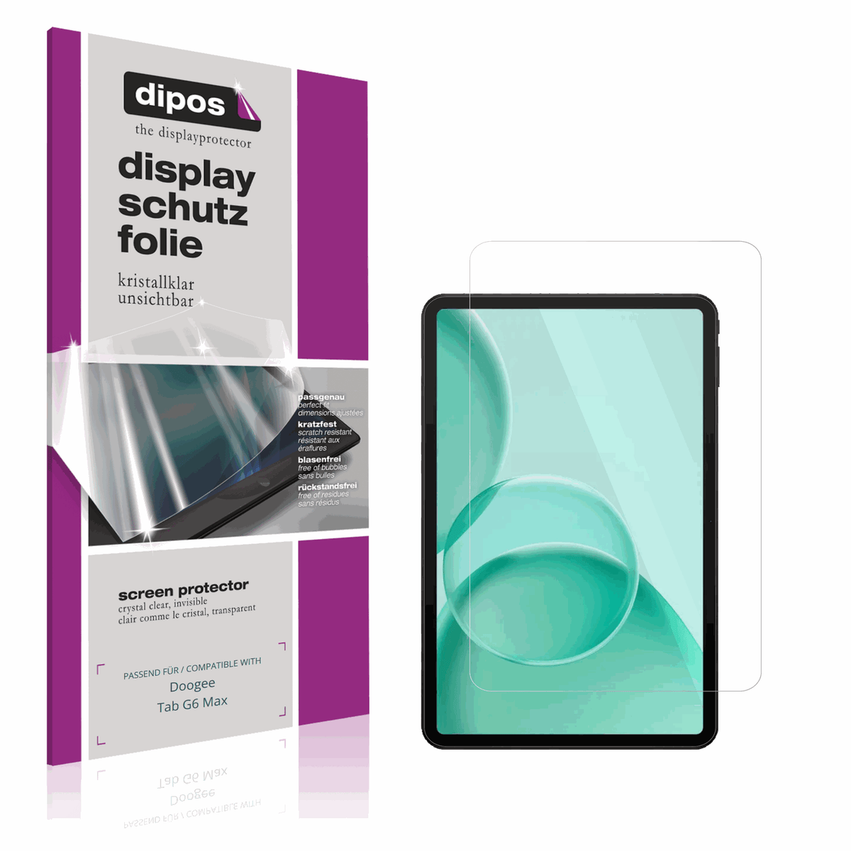 Klare Displayschutzfolie von dipos passend für doogeetab g6 max, präziser Zuschnitt und blasenfrei montiert