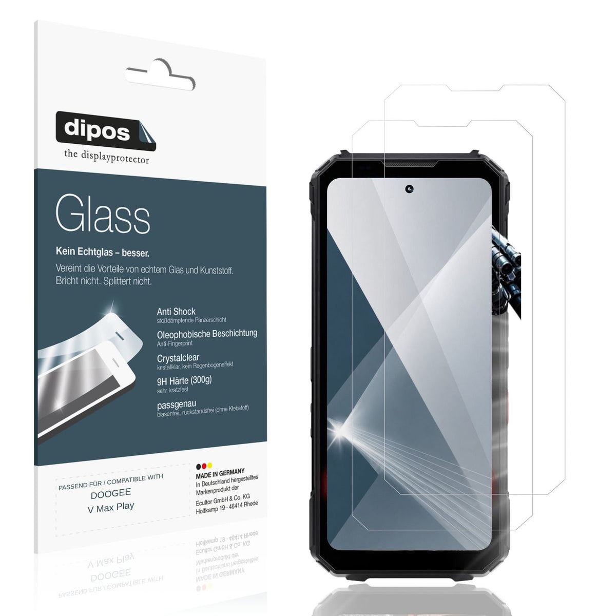 Klare Displayschutzfolie von dipos passend für DOOGEE V Max Play, 9H kratzfest und blasenfrei montiert