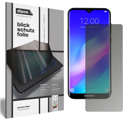 Blickschutzfolie von dipos passend für Doogee Y8 Plus (2019), präziser Zuschnitt und blasenfrei montiert