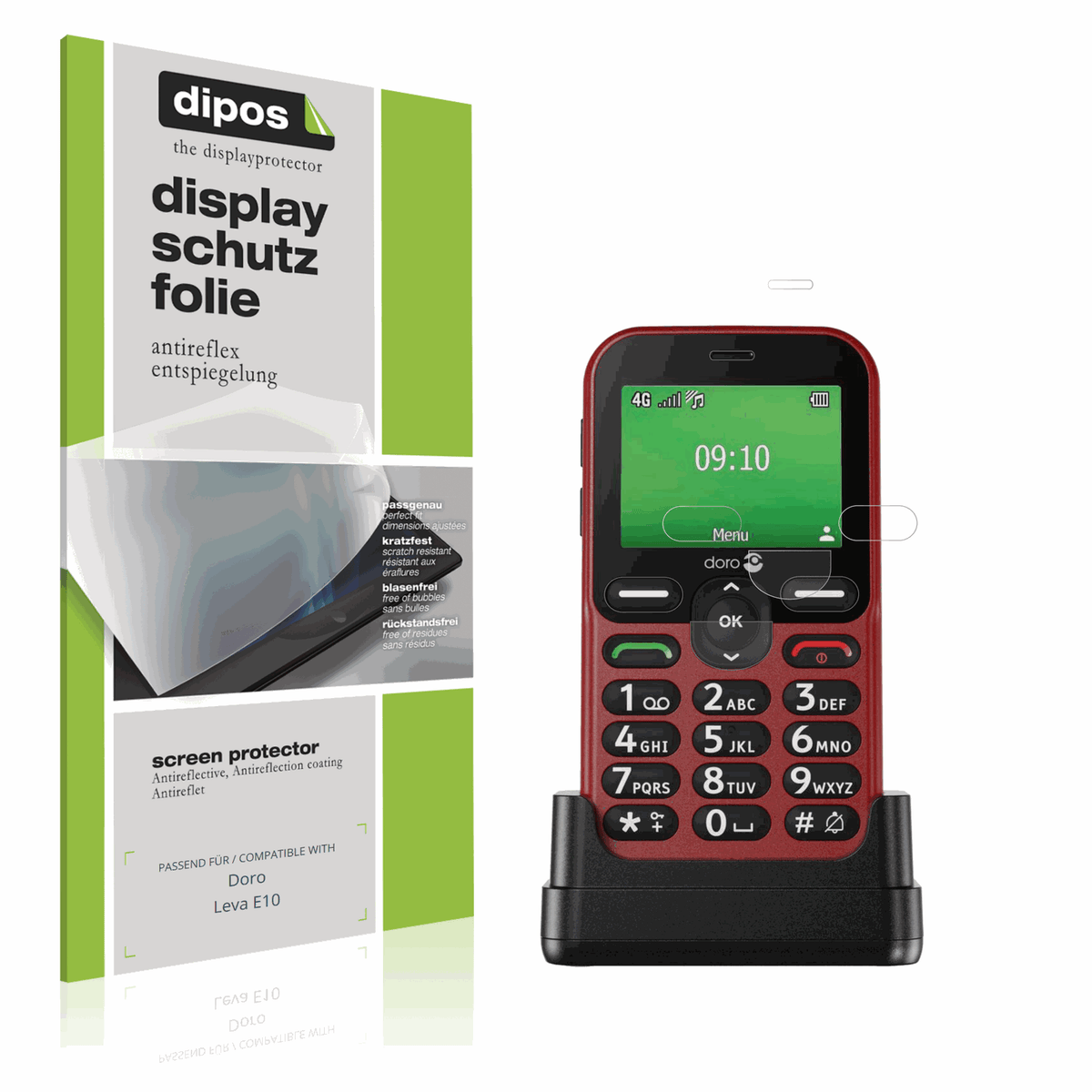 Matte Displayschutzfolie von dipos passend für Doro Leva E10, präziser Zuschnitt und blasenfrei montiert