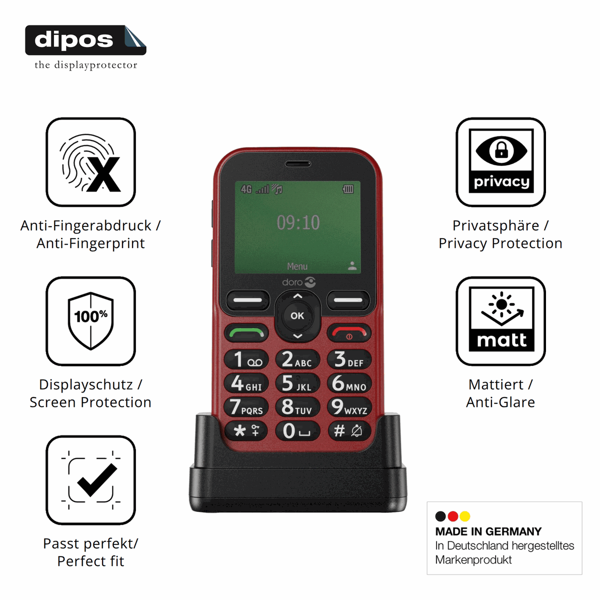 Privatsphäre-Schutz durch Sichtschutz-Folie passend zugeschnitten für Doro Leva E10