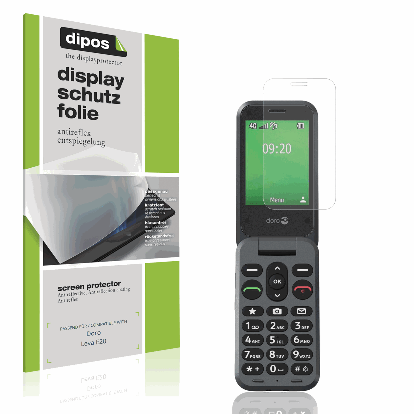 Matte Displayschutzfolie von dipos passend für Doro Leva E20, präziser Zuschnitt und blasenfrei montiert