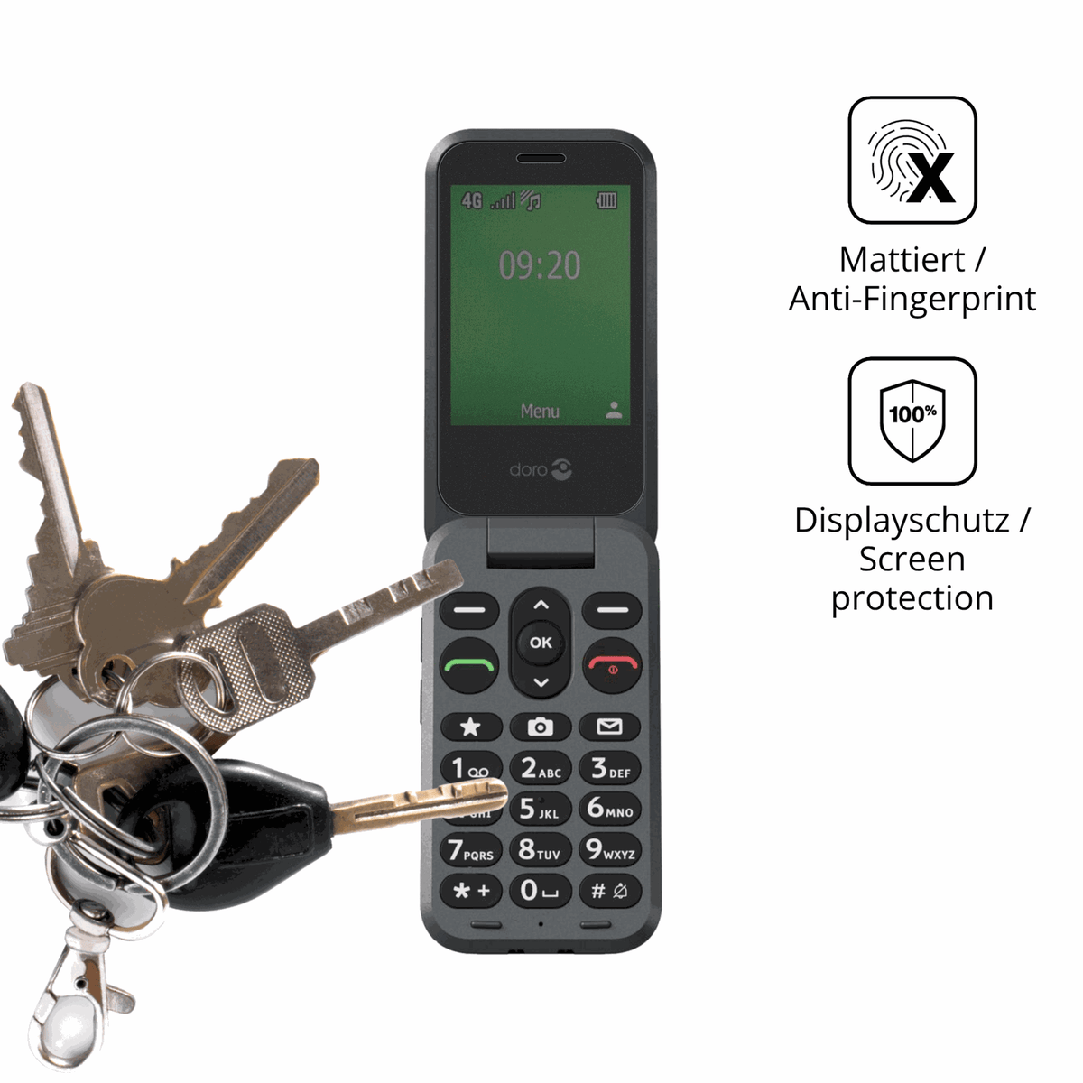 dipos Displayschutz für Doro Leva E20, mattierte Oberfläche, Blickschutzfilter und perfekter Passform