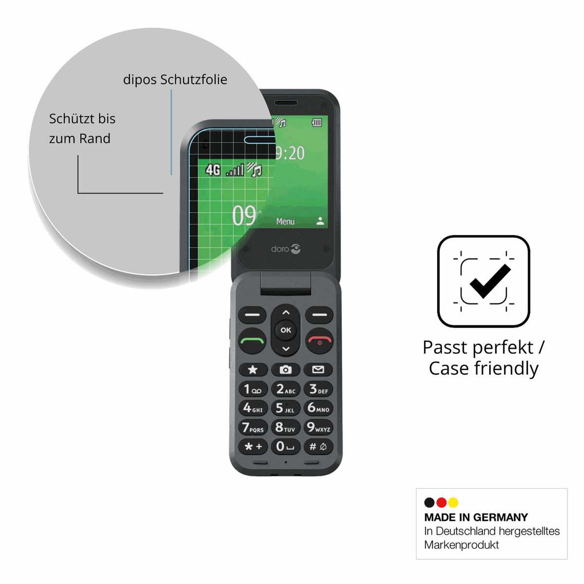 Schutzglasfolie mit optimaler Passform, zur Verwendung mit Hüllen geeignet