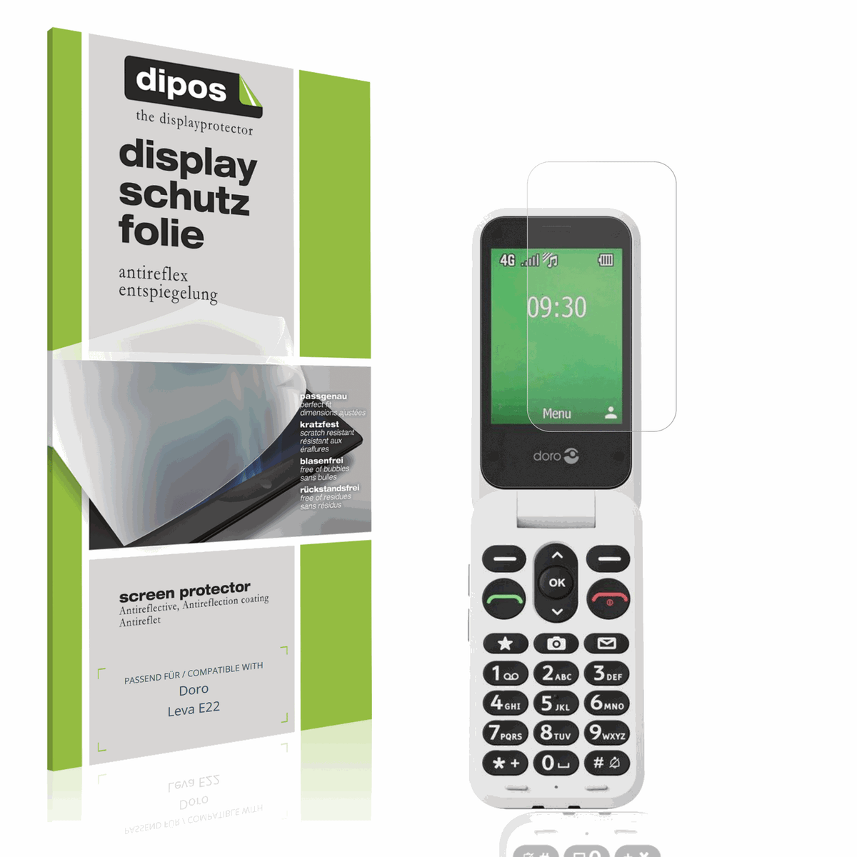 Matte Displayschutzfolie von dipos passend für Doro Leva E22, präziser Zuschnitt und blasenfrei montiert