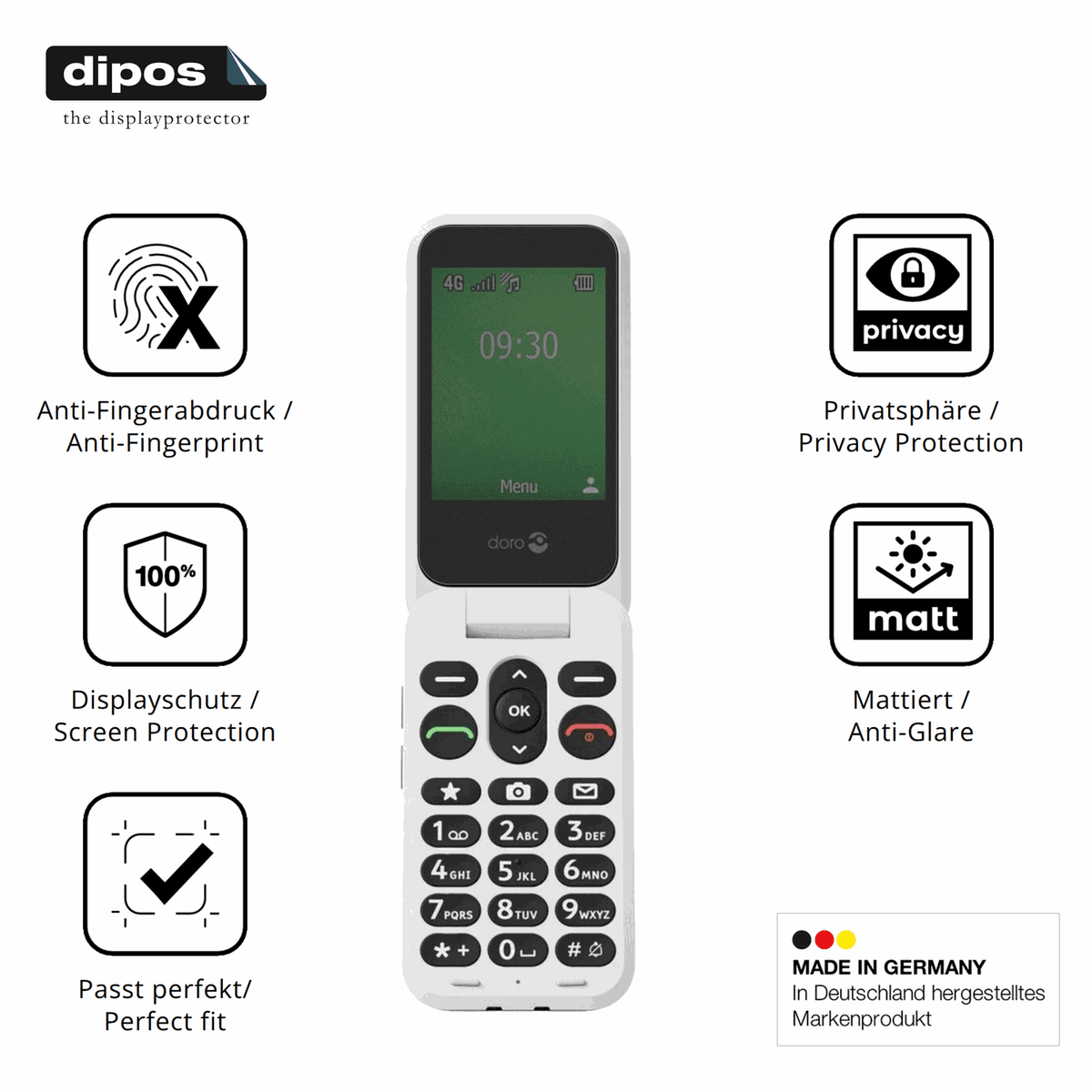 Privatsphäre-Schutz durch Sichtschutz-Folie passend zugeschnitten für Doro Leva E22