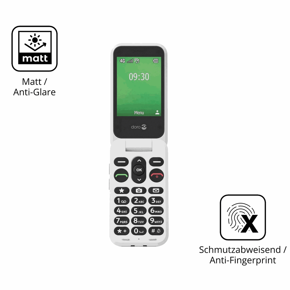 9H Hartbeschichtete, flexible Folie passend zugeschnitten für Doro Leva E30