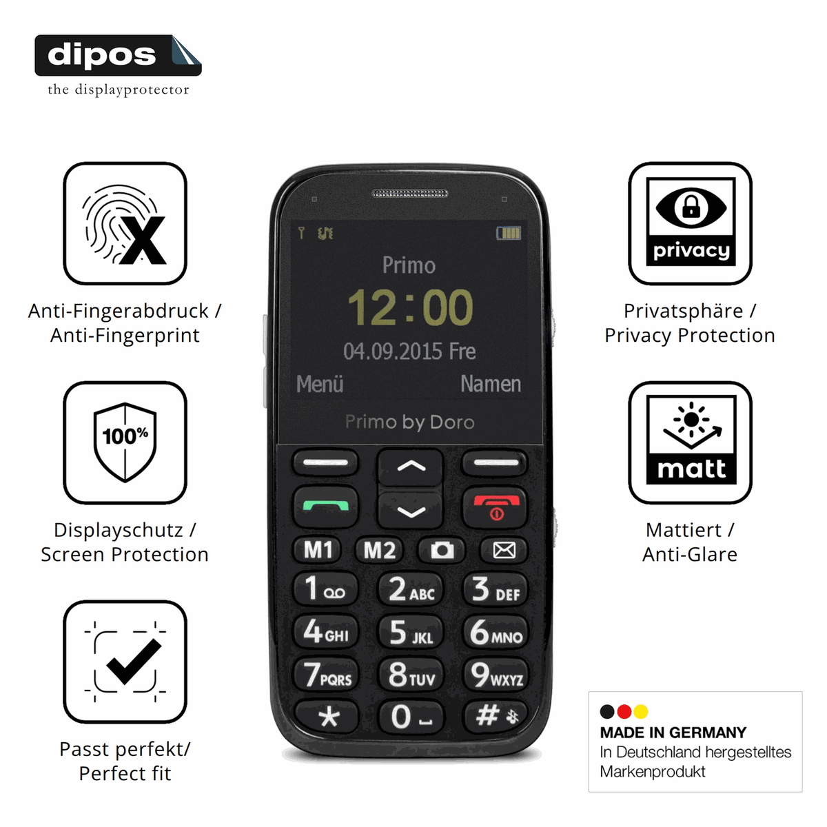 Privatsphäre-Schutz durch Sichtschutz-Folie passend zugeschnitten für Doro Primo 366