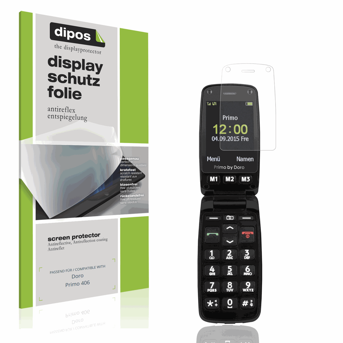 Matte Displayschutzfolie von dipos passend für Doro Primo 406, präziser Zuschnitt und blasenfrei montiert