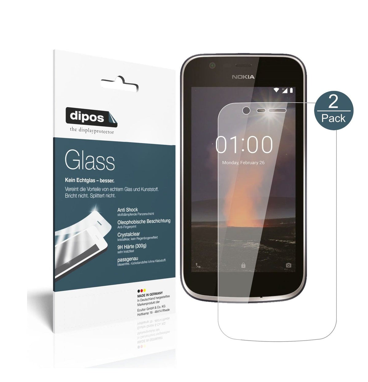 2x 9H Schutzfolie für Nokia 1 Panzerfolie