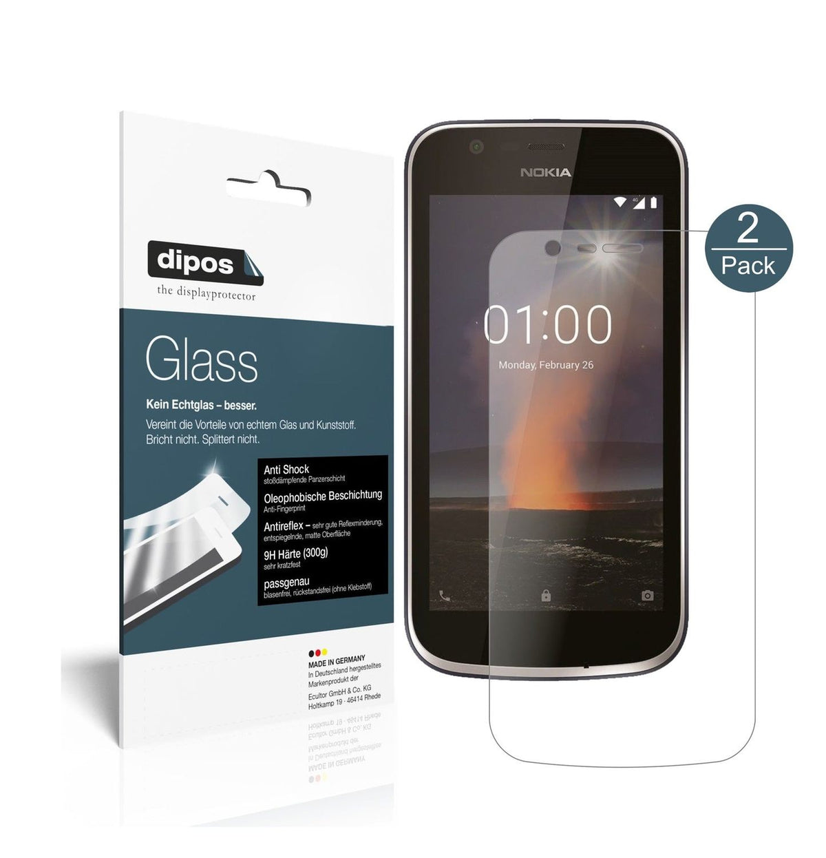 2x 9H Schutzfolie matt für Nokia 1 Panzerfolie