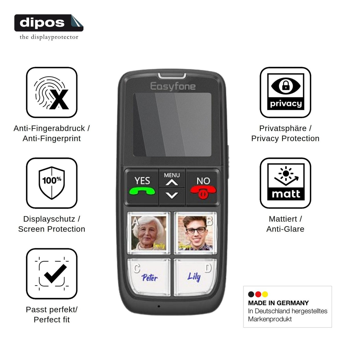 Blickschutzfolie für Easyfone T6 4G matt Schutzfolie Privacy