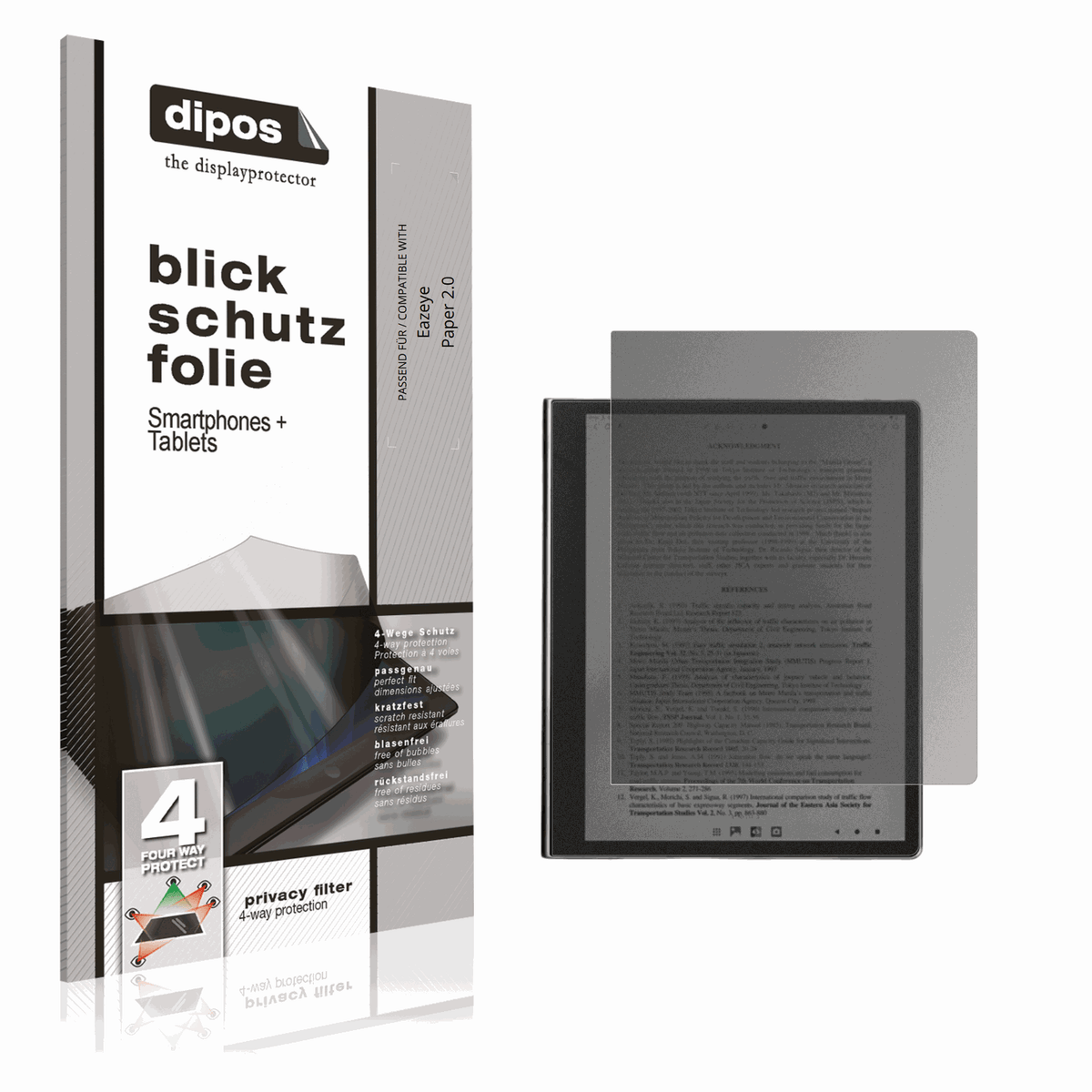 Blickschutzfolie von dipos passend für eazeyepaper 2.0, präziser Zuschnitt und blasenfrei montiert