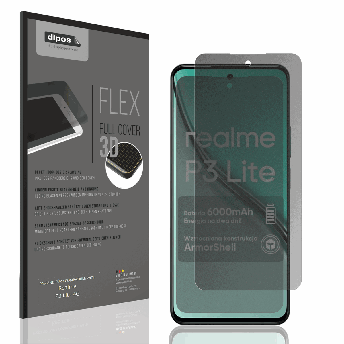 Full Cover Privacy Blickschutzfolie für Realme P3 Lite 4G