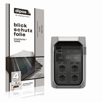 Blickschutzfolie von dipos passend für Ecoflow Delta 3 Plus, präziser Zuschnitt und blasenfrei montiert