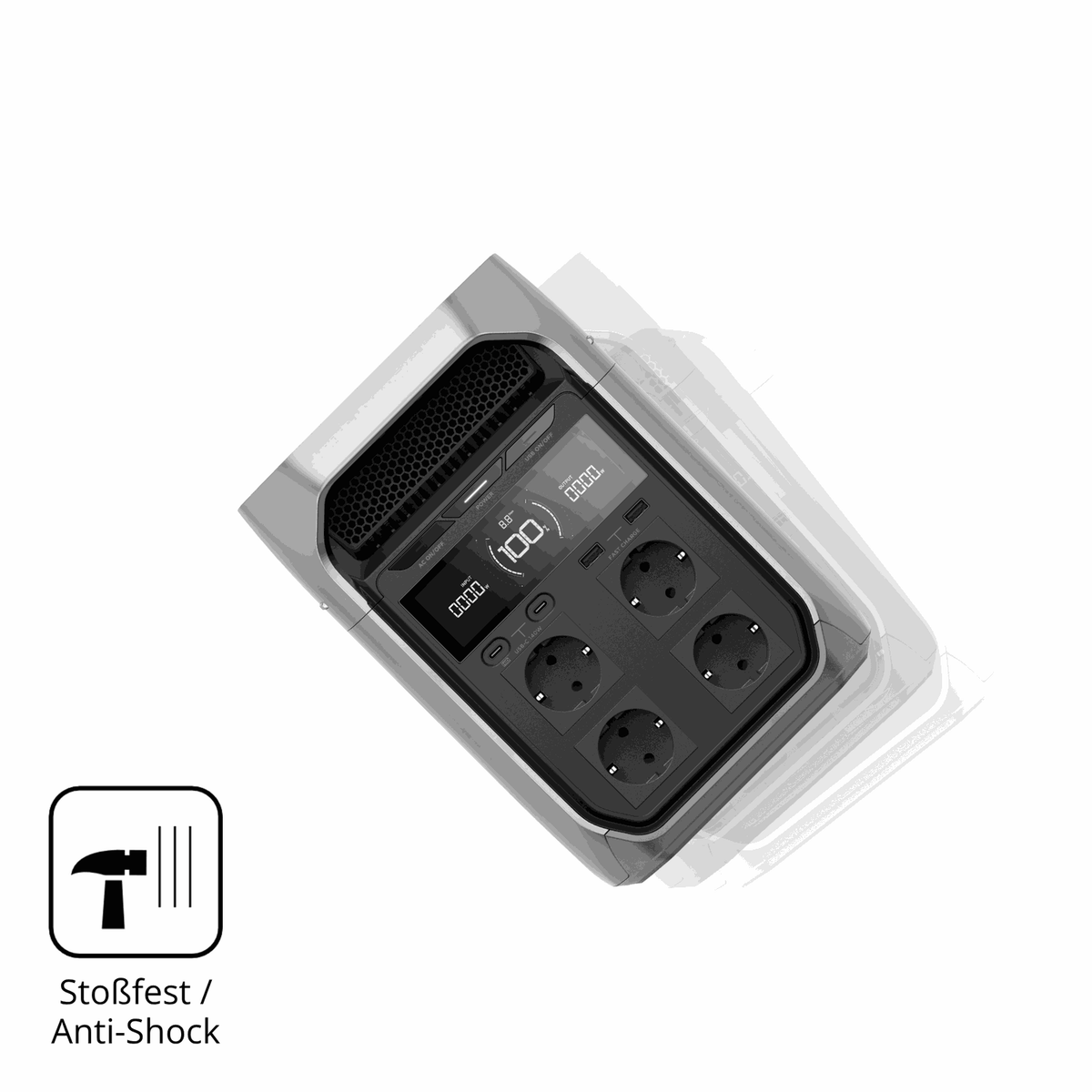 Schutz gegen Kratzer auf dem Ecoflow Delta 3 Plus Glas durch Schlüssel, Stöße gegen die Tischkante oder Stürze