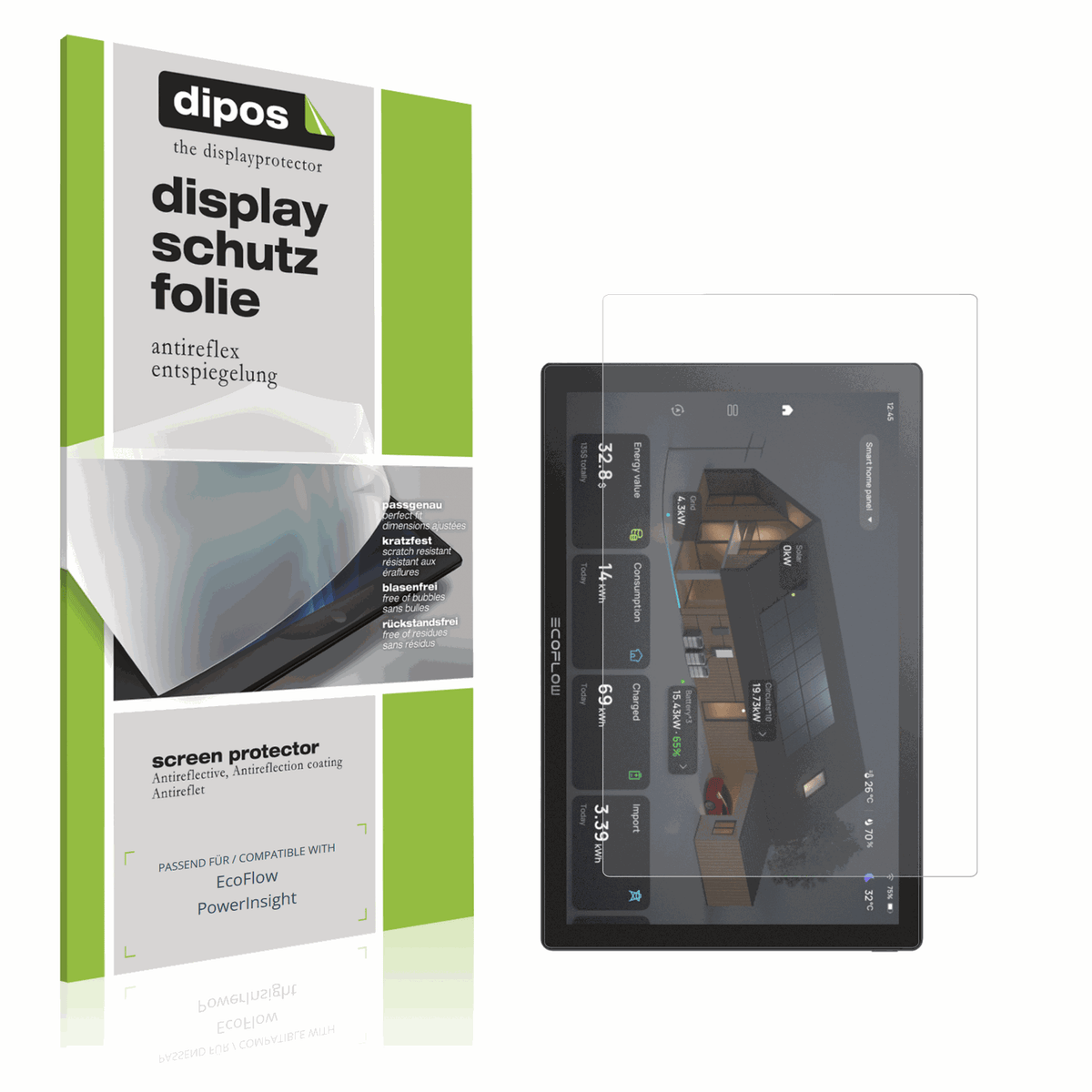 Matte Displayschutzfolie von dipos passend für ecoflowpowerinsight, präziser Zuschnitt und blasenfrei montiert