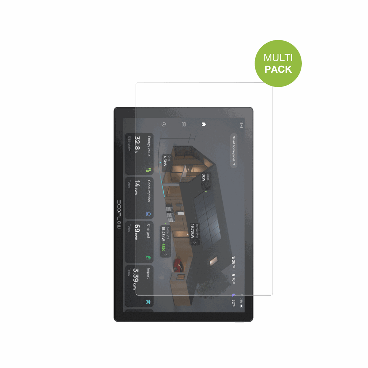 ecoflowpowerinsight mit aufgebrachter dipos Displayschutzfolie, die lästige Fingerabdrücke minimiert