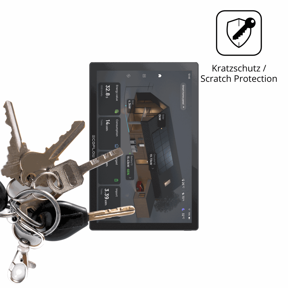 Schutz gegen Kratzer auf dem ecoflowpowerinsight Glas durch Schlüssel oder Ähnliches