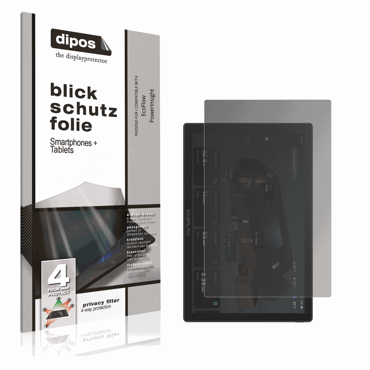Blickschutzfolie von dipos passend für ecoflowpowerinsight, präziser Zuschnitt und blasenfrei montiert