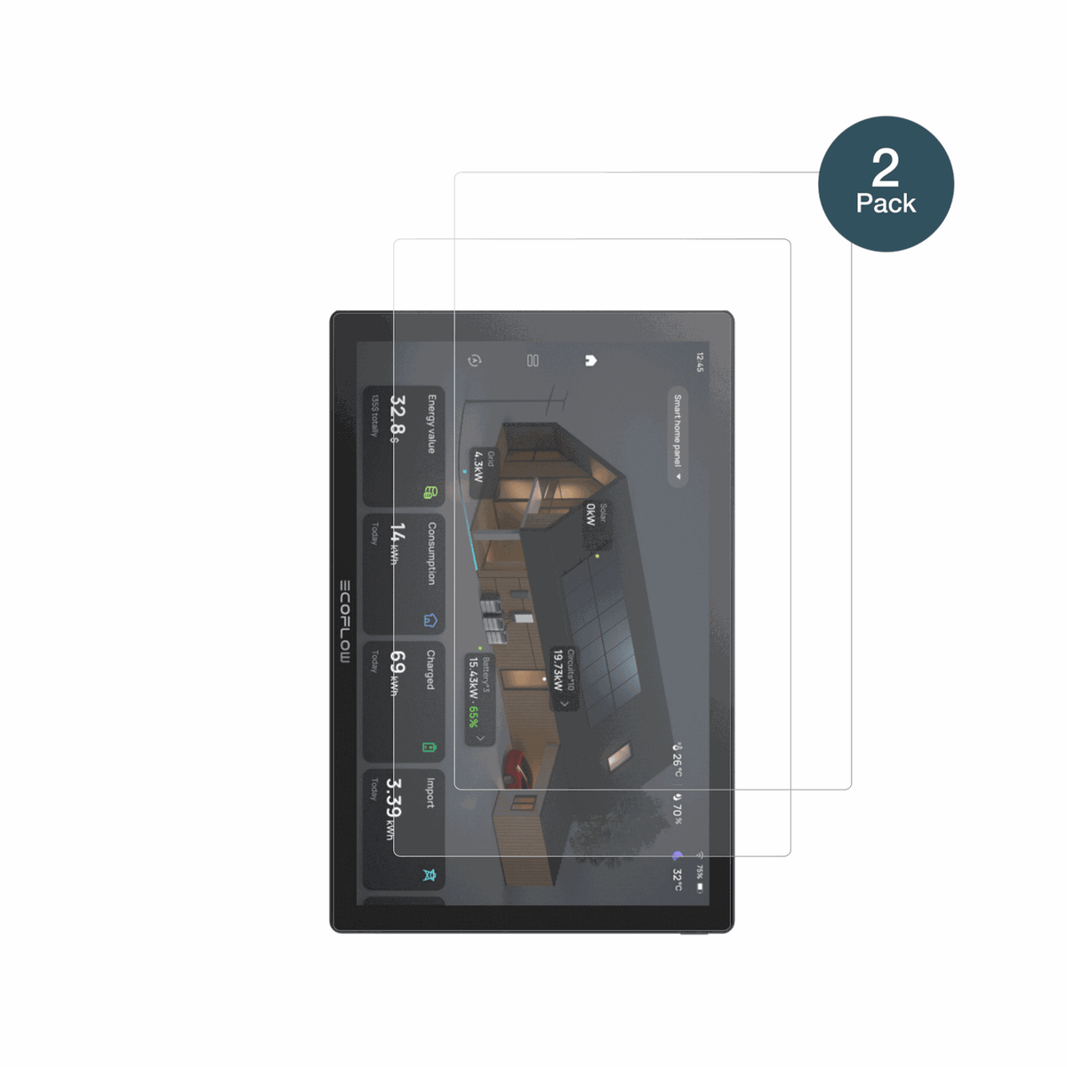 ecoflowpowerinsight mit aufgebrachter dipos Panzerfolie, die lästige Fingerabdrücke minimiert