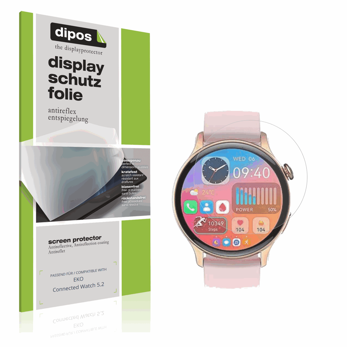 Matte Displayschutzfolie von dipos passend für EKO Connected Watch 5.2, präziser Zuschnitt und blasenfrei montiert