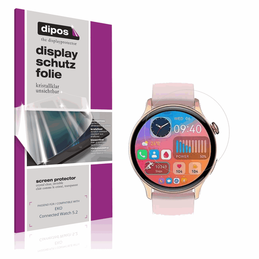 Klare Displayschutzfolie von dipos passend für EKO Connected Watch 5.2, präziser Zuschnitt und blasenfrei montiert