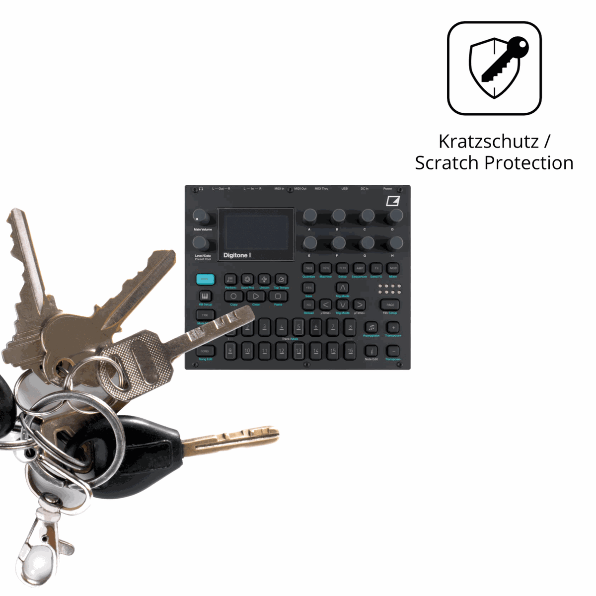 Schutz gegen Kratzer auf dem Elektron Digitone Glas durch Schlüssel oder Ähnliches