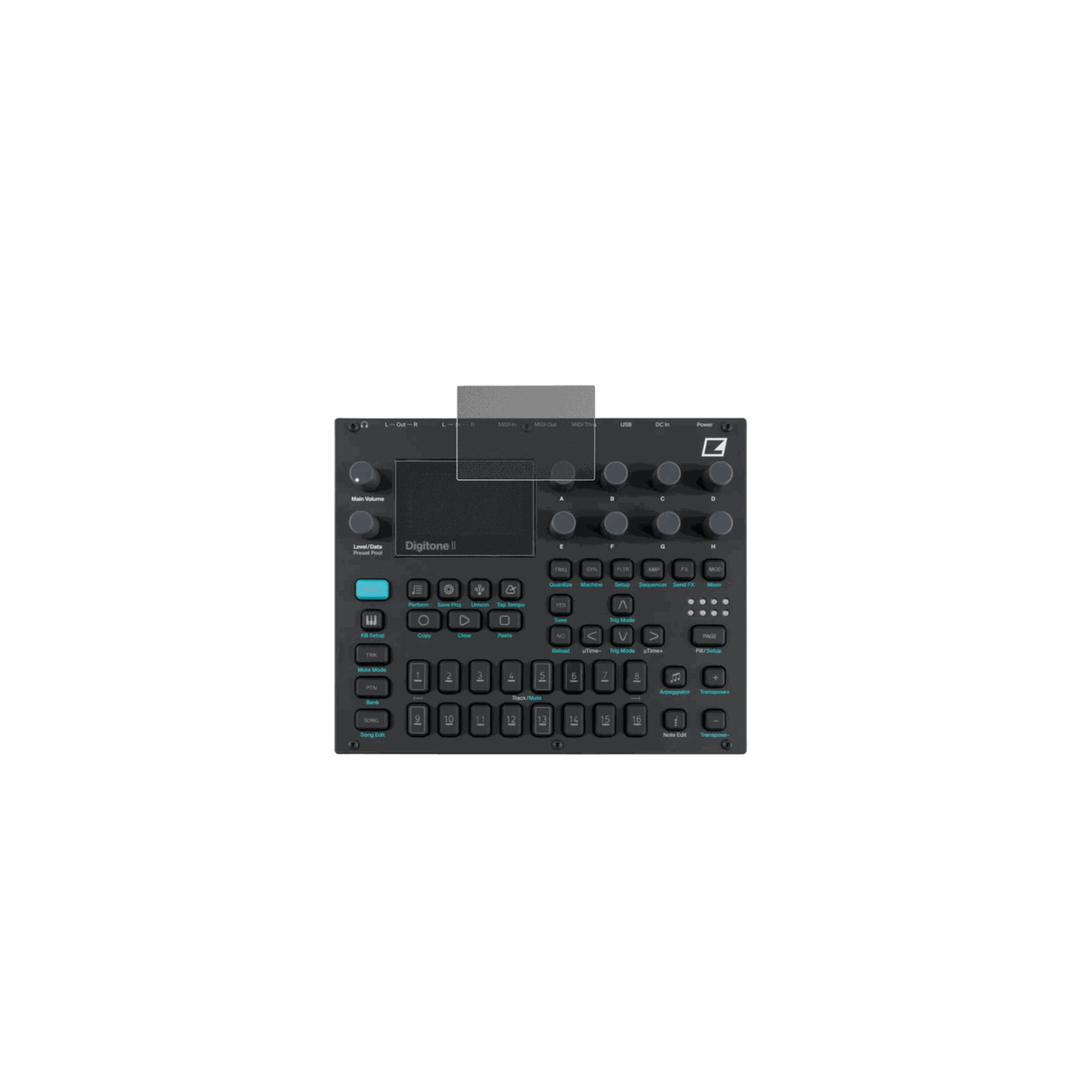ElektronDigitone mit aufgebrachtem dipos Displayschutz, der seitliche Einblicke blockiert