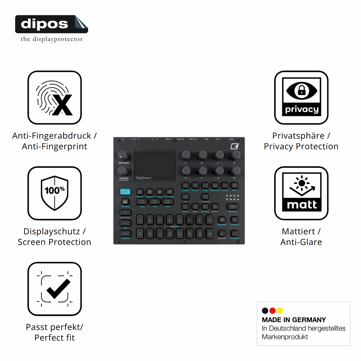 Privatsphäre-Schutz durch Sichtschutz-Folie passend zugeschnitten für Elektron Digitone