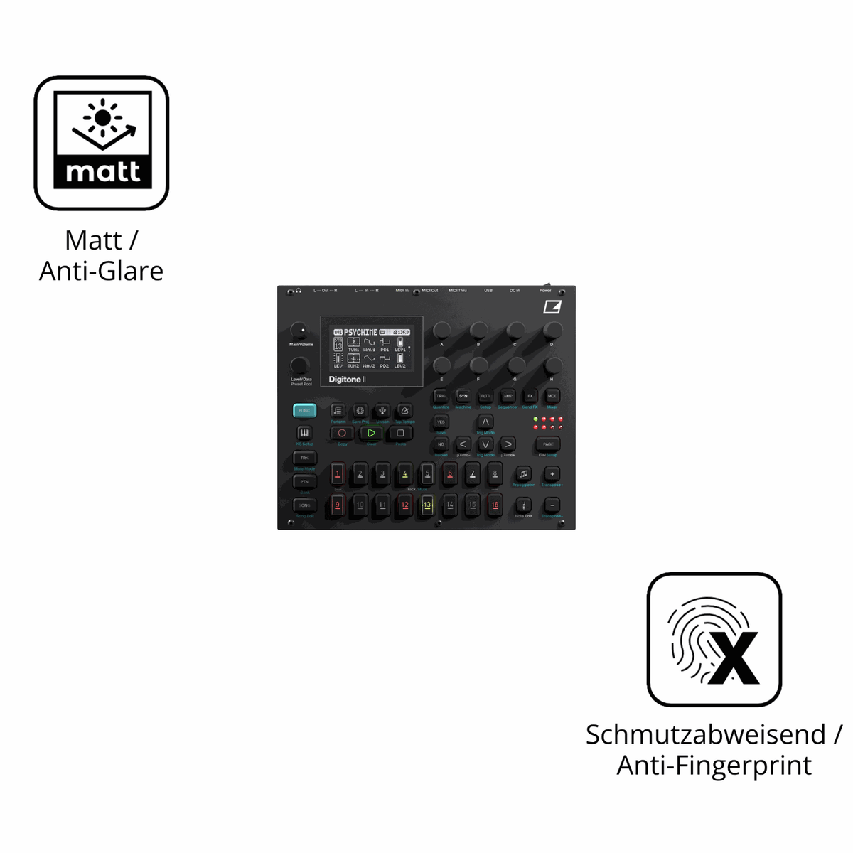 9H Hartbeschichtete, flexible Folie passend zugeschnitten für Elektron Digitone II