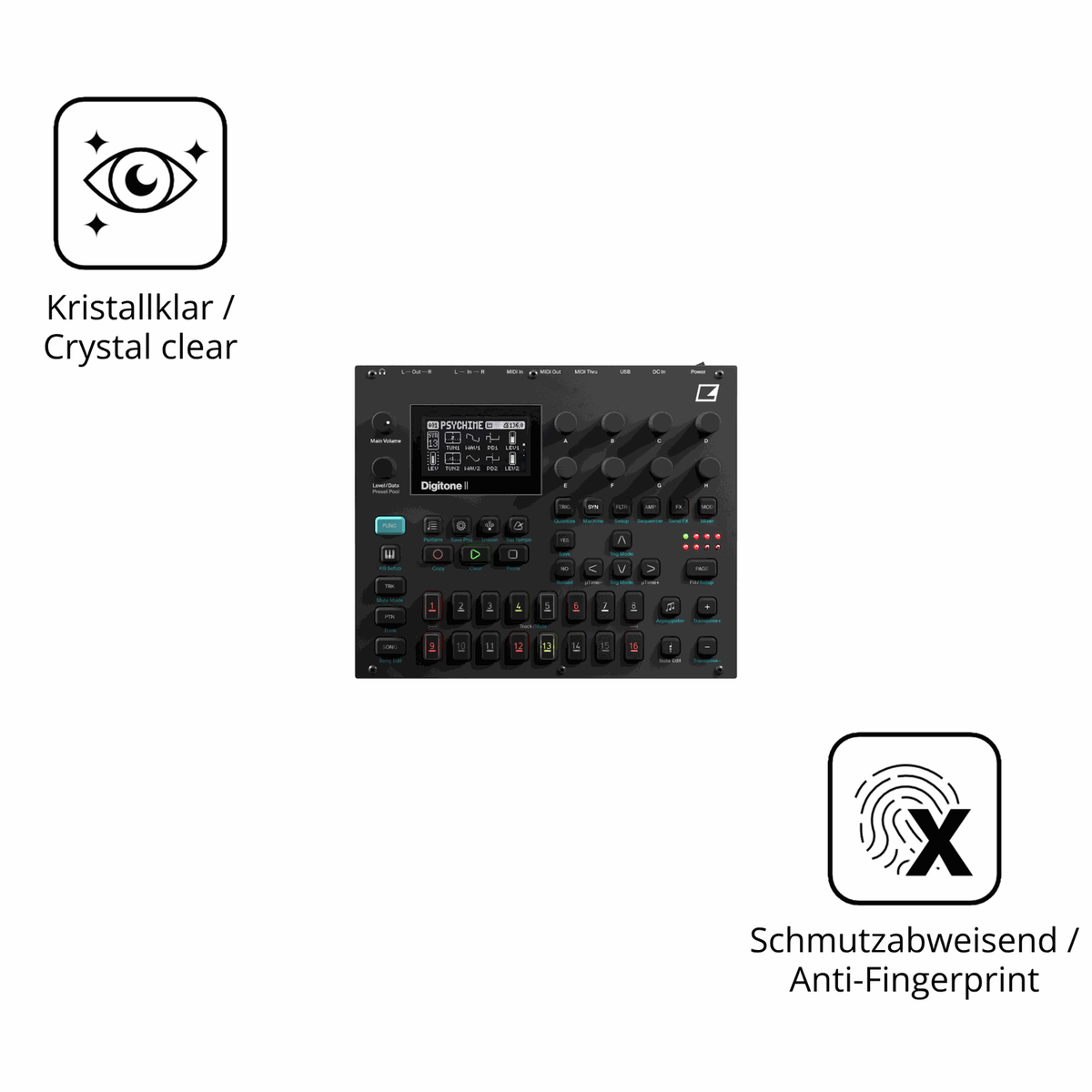 Flexible TPU-Folie passend zugeschnitten für Elektron Digitone II, vollständige Abdeckung