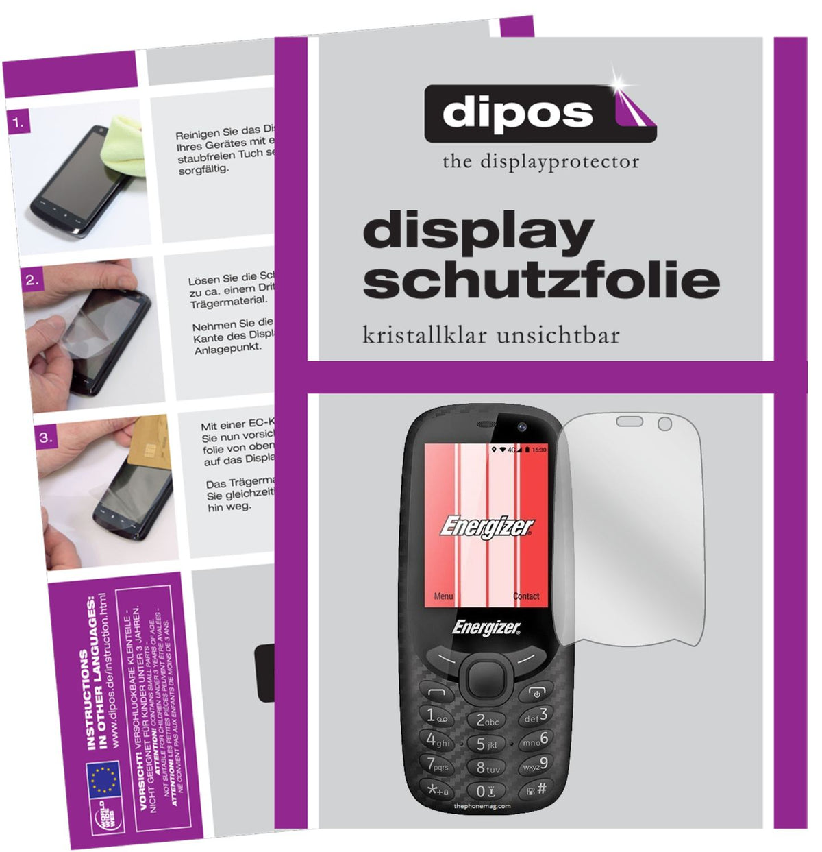 Klare Displayschutzfolie von dipos passend für Energizer E241S, präziser Zuschnitt und blasenfrei montiert
