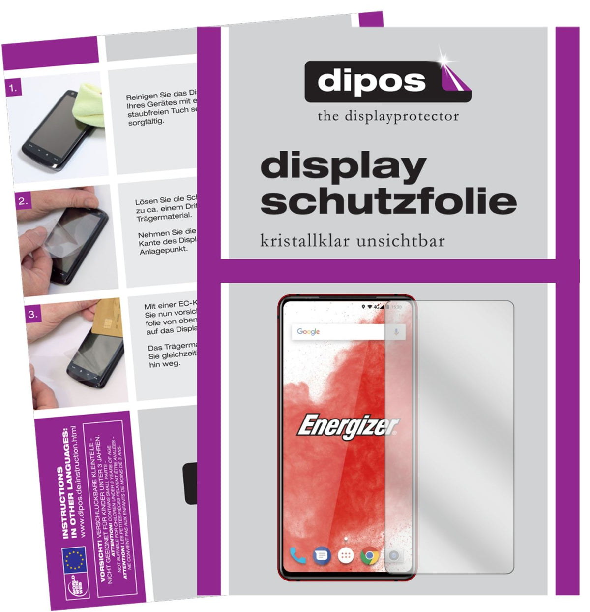 Klare Displayschutzfolie von dipos passend für Energizer Power Max P18K Pop, präziser Zuschnitt und blasenfrei montiert