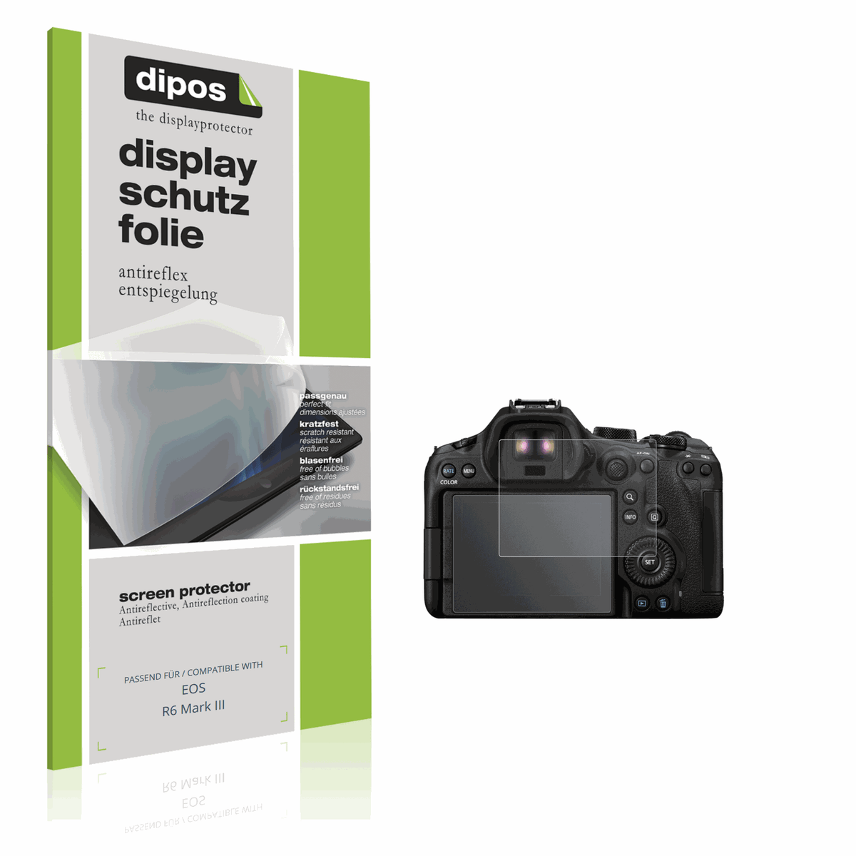 Matte Displayschutzfolie von dipos passend für EOS R6 Mark III, präziser Zuschnitt und blasenfrei montiert