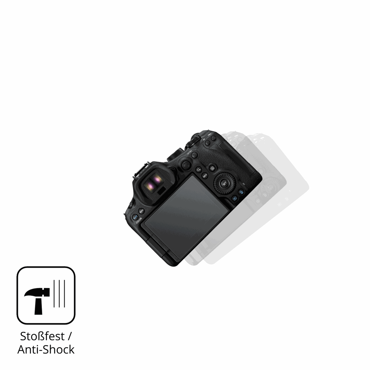 Schutz gegen Kratzer auf dem EOS R6 Mark III Glas durch Schlüssel, Stöße gegen die Tischkante oder Stürze