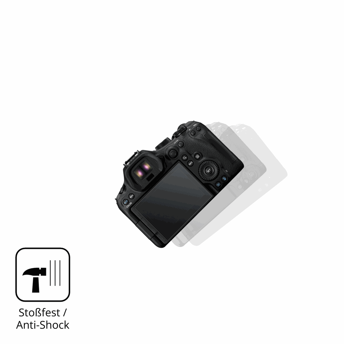Schutz gegen Kratzer auf dem EOS R6 Mark III Glas durch Schlüssel, Stöße gegen die Tischkante oder Stürze