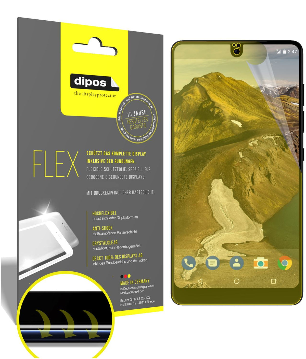Klare Displayschutzfolie von dipos passend für Essential PH-1, 100% Displayabdeckung und blasenfreie Montage
