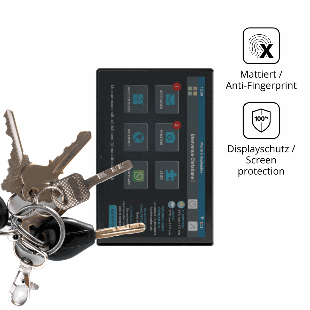 dipos Displayschutz für Facilotab T60-DE, mattierte Oberfläche, Blickschutzfilter und perfekter Passform