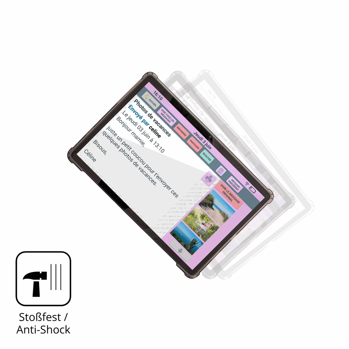 Schutz gegen Kratzer auf dem FACILOTAB XXL Classic Glas durch Schlüssel, Stöße gegen die Tischkante oder Stürze